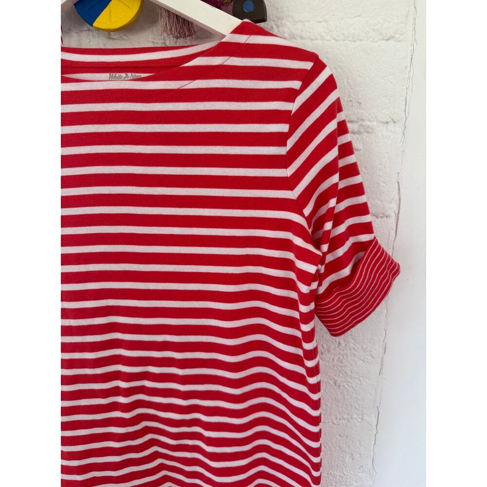 White Stag Coral Red White Breton Stripe Tee Medium Coastal French Sailor - Picture 4 of 6